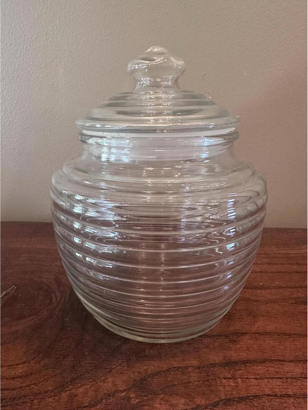 Vintage Anchor Hocking Ribbed Bee Hive Jar with Lid